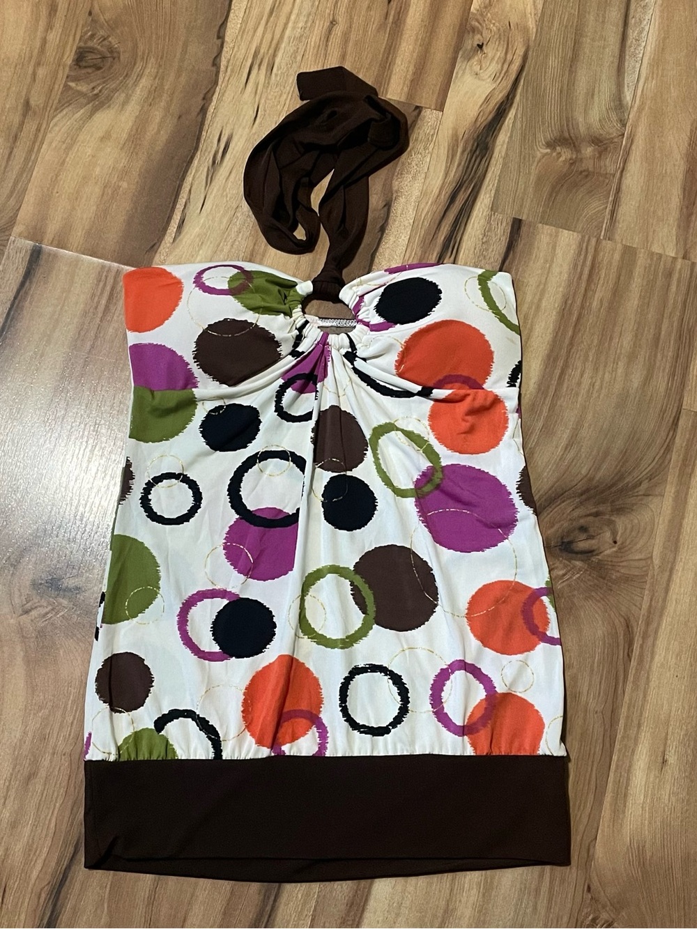 Y2K Rue21 Halter Top Circle Polka Dot Multi Color Earth Tone Boho 2000s